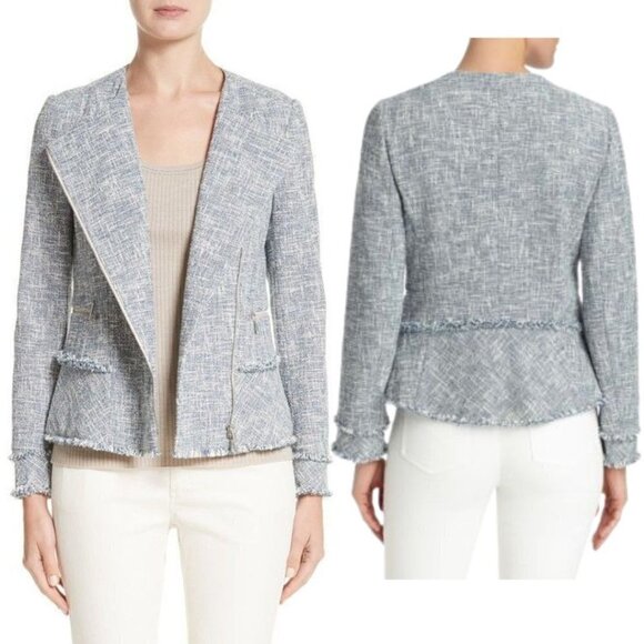 Lafayette 148 Owen Mayfair Tweed Asymmetrical Zip Jacket 8